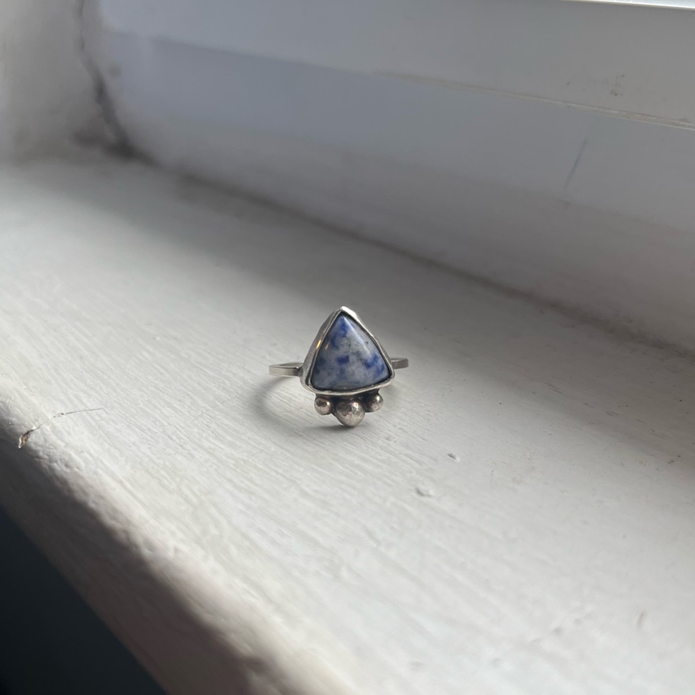 Handmade .925 Sterling Silver Ring Blue Triangle Cabochon Size 5
